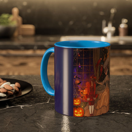 🌙🎃 The Moonlit Parlor Masquerade Colorful Mug – Elegant Halloween Romance