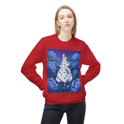 💙🌸 The Enchanted Blue Blossom Garden Midweight Crewneck Sweatshirt – Art Deco Floral Elegance