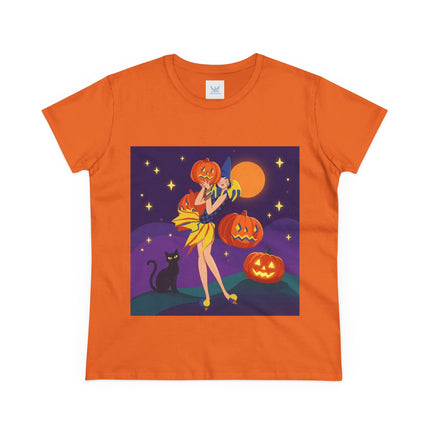 🎃🕯️ Moonlit Pumpkin Masquerade Cotton Tee – Whimsical Halloween Charm