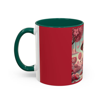 Whimsical Geisha Kitten in a Valentine Garden Colorful Mugs (11oz, 15oz)
