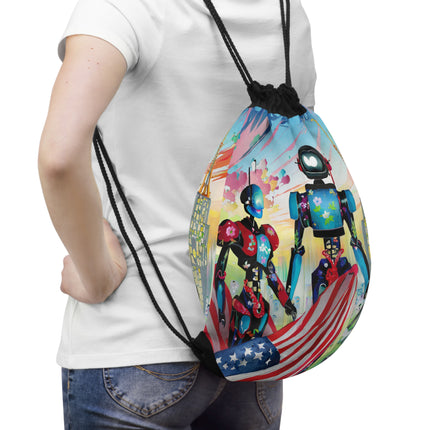 High Fashion Cyberpunk CIA Robots Drawstring Bag