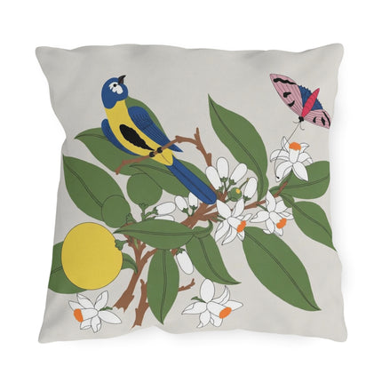 Blue Tit & Butterfly Outdoor Pillows – Spring Harmony & Delicate Beauty