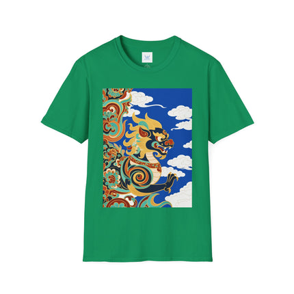 🦁☁️ The Celestial Snow Lion Softstyle T-Shirt – Tibetan Mythical Guardian & Sacred Clouds