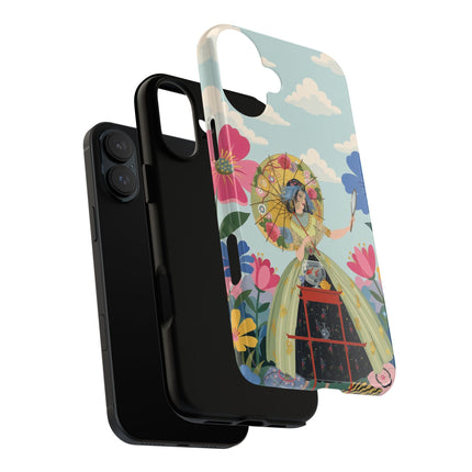 🌸🪞 The Floral Parasol Reflection Phone Case – Art Deco Garden Fantasy