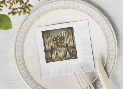 Ghostly Welcome – A Halloween Night White Coined Napkins
