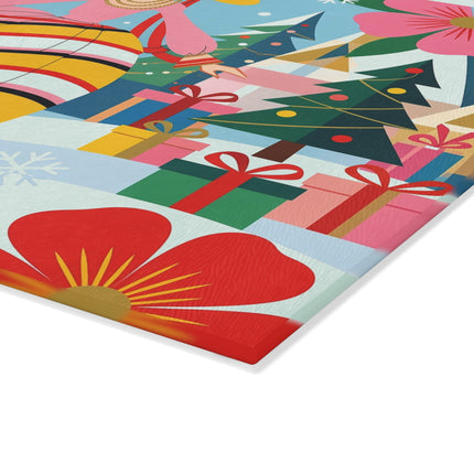 🌸🎁 The Lady Of The Christmas Flower Garden Glass Cutting Board – Art Deco Holiday Fantasy