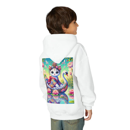Geisha Kitten’s River Voyage Youth Hooded Sweatshirt – Adventure on a Whimsical River