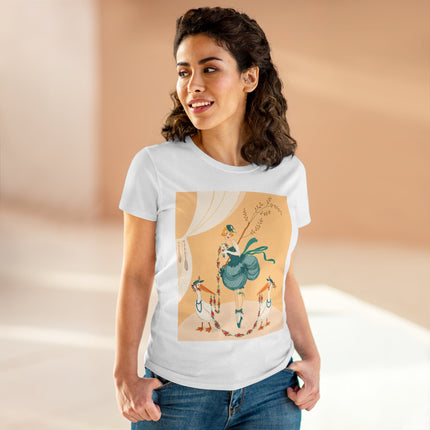 🌸🪽 The Lady And The Garden Storks Cotton Tee – Art Deco Floral Whimsy