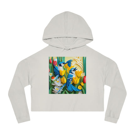 Blue Jays in a Spring Garden Women’s Cropped Hooded Sweatshirt