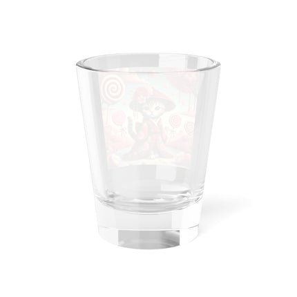 Whimsical Geisha Kitten in a Valentine Garden Shot Glass, 1.5oz