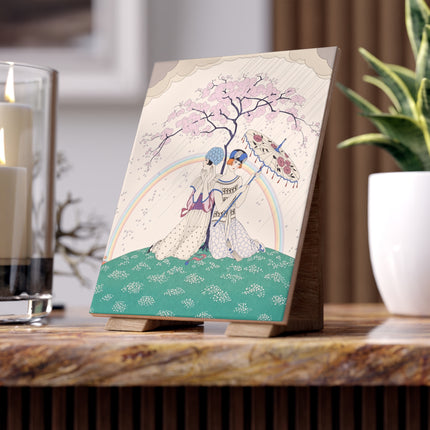 🌈☂️ Beneath The Rainbow Tree Ceramic Tile – Art Deco Spring Fantasy