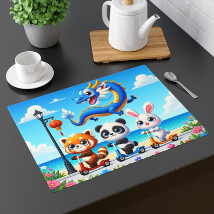 🌊🛴 Seaside Scooter Friends Placemat – Whimsical Coastal Animal Adventure