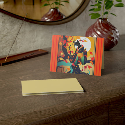 Black Cat in Kimono Greeting Cards (1, 10, 30, and 50pcs)