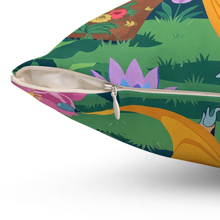 🪷✨ The Lady Of The Golden Lotus Garden Square Pillow – Art Deco Floral Elegance