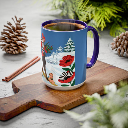 🎿🎄 The Christmas Holly Skier Colorful Mug – Whimsical Holiday Fantasy