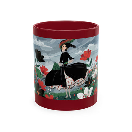 🌺☔ The Lady In The Stormy Flower Garden Ceramic Mug – Art Deco Fashion Elegance
