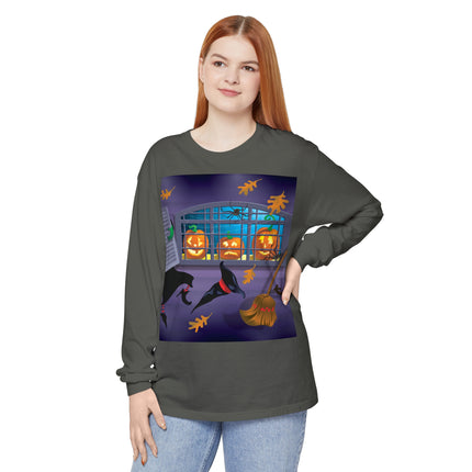 Whimsical Halloween Mischief Unisex Garment-dyed Long Sleeve T-Shirt