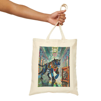 Cyber Panther's Hunt Cotton Canvas Tote Bag