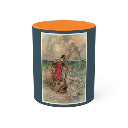 Rita Rides on the Dolphin by Warwick Goble Colorful Mugs, 11oz