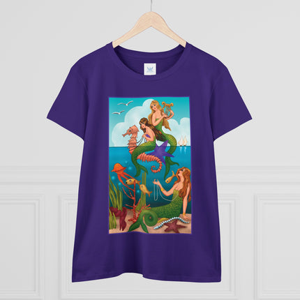 Three Mermaids with Strings of Pearls by Carlo Chiostri Women's Midweight Cotton Tee
