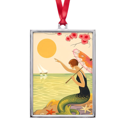 🧜‍♀️🌸 The Lady Of The Seaside Parasol Portrait Frame Ornament – Art Deco Mermaid Fantasy