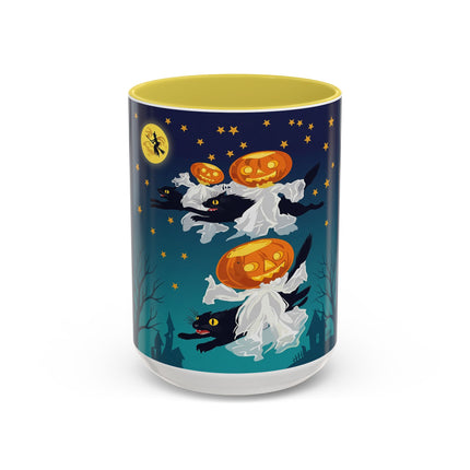 🐈‍⬛🎃 The Flying Black Cats Of Halloween Colorful Mug – Whimsical Storybook Charm