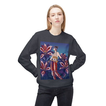 🎭🌺 The Enchanted Peacock Blossom Dancer Midweight Crewneck Sweatshirt – Art Deco Floral Fantasy