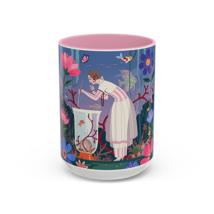 The Lady Of The Enchanted Aquarium Colorful Mugs – Art Deco Aquatic Elegance