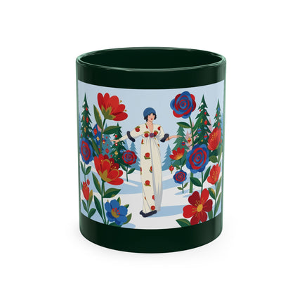 🌹🎄 The Lady Of The Holiday Roses Ceramic Mug – Art Deco Christmas Elegance
