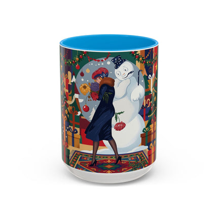 ☃️🎄 The Snowman's Christmas Companion Colorful Mug – Art Deco Holiday Fantasy