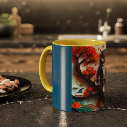 Owl at an Autumn Park Colorful Mugs (11oz, 15oz)