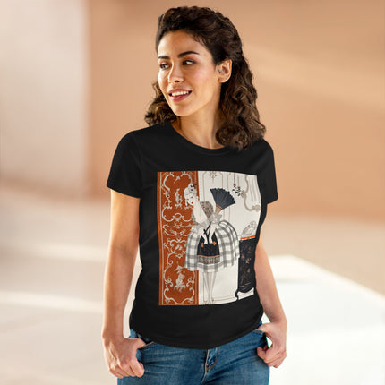 🪭🖤 The Lady With The Black Fan Cotton Tee – Art Deco Fashion Illustration
