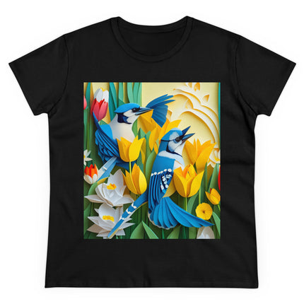 Blue Jays in a Spring Garden Women's Midweight Cotton Tee