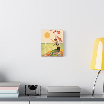 🧜‍♀️☂️ The Mermaid With The Parasol Matte Canvas – Art Deco Seaside Fantasy