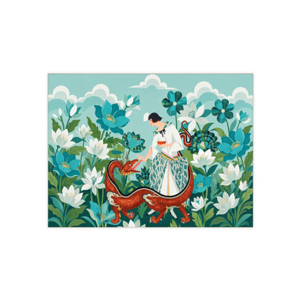 🐉🌿 The Dragon Keeper Ceramic Tile – Art Deco Floral Fantasy