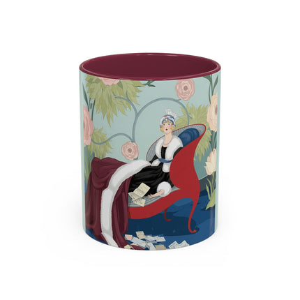 The Lady Of The Scarlet Chaise Colorful Mugs – Art Deco Romantic Elegance