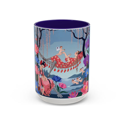The Ladies Of The Enchanted Hammock Colorful Mugs – Art Deco Whimsical Garden Elegance