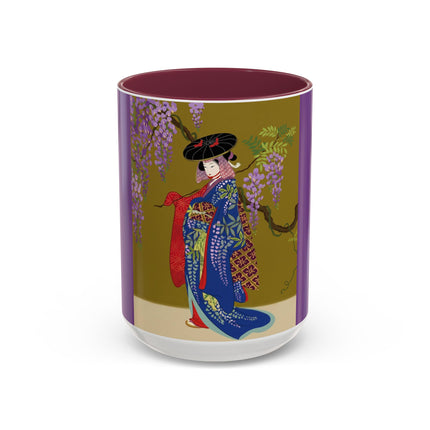 Wisteria Elegance Colorful Mug (11oz, 15oz) – Floral Beauty, Kimono Art & Timeless Grace