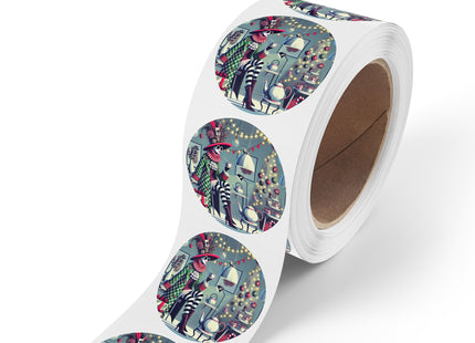 Whimsical Christmas Tea Party Round Sticker Label Rolls