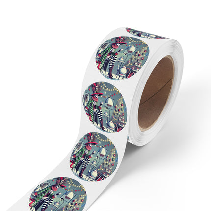 Whimsical Christmas Tea Party Round Sticker Label Rolls