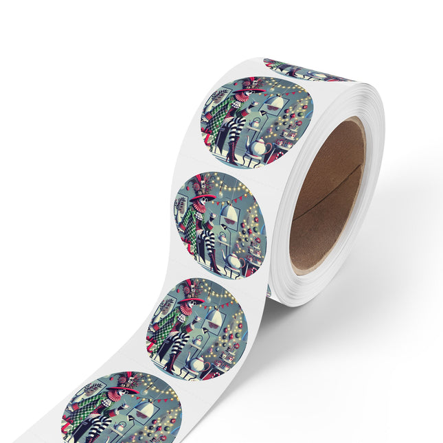 Whimsical Christmas Tea Party Round Sticker Label Rolls