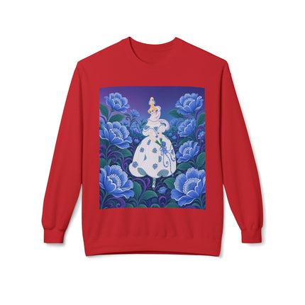 💙🌸 The Enchanted Blue Blossom Garden Midweight Crewneck Sweatshirt – Art Deco Floral Elegance