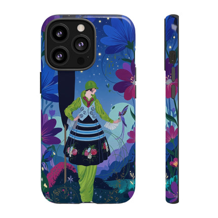 🌸🐦 The Lady Of The Midnight Bird Garden Phone Case – Art Deco Floral Fantasy