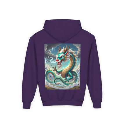 Tibetan Dragon in Battle Youth Hooded Sweatshirt – Power, Motion & Mythic Energy
