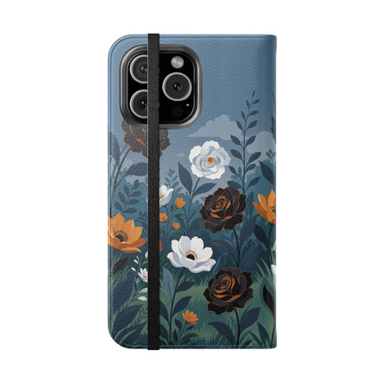 🌹💧 The Midnight Garden Keeper Flip Case – Art Deco Floral Fantasy