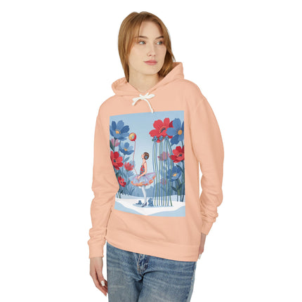 🌸❄️ Winter Flower Girl Unisex Lightweight Hooded Sweatshirt – Art Deco Floral Fantasy