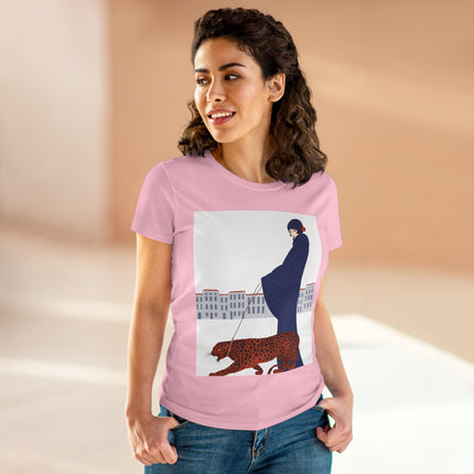 🐆🖤 The Lady With The Leopard Cotton Tee – Art Deco Fashion Illustration