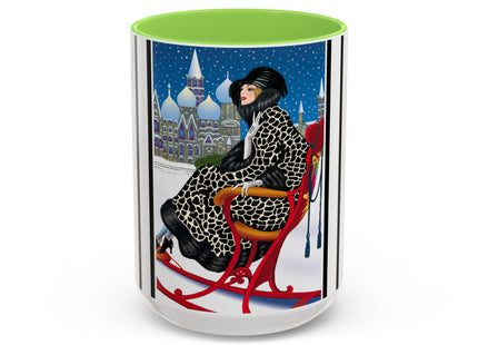 Elegant Winter Woman in Sleigh Colorful Mugs (11oz, 15oz)