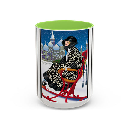 Elegant Winter Woman in Sleigh Colorful Mugs (11oz, 15oz)