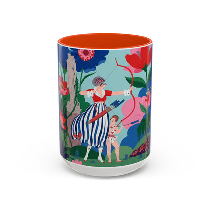 The Lady Of The Scarlet Bow Colorful Mugs – Art Deco Botanical Archer Elegance